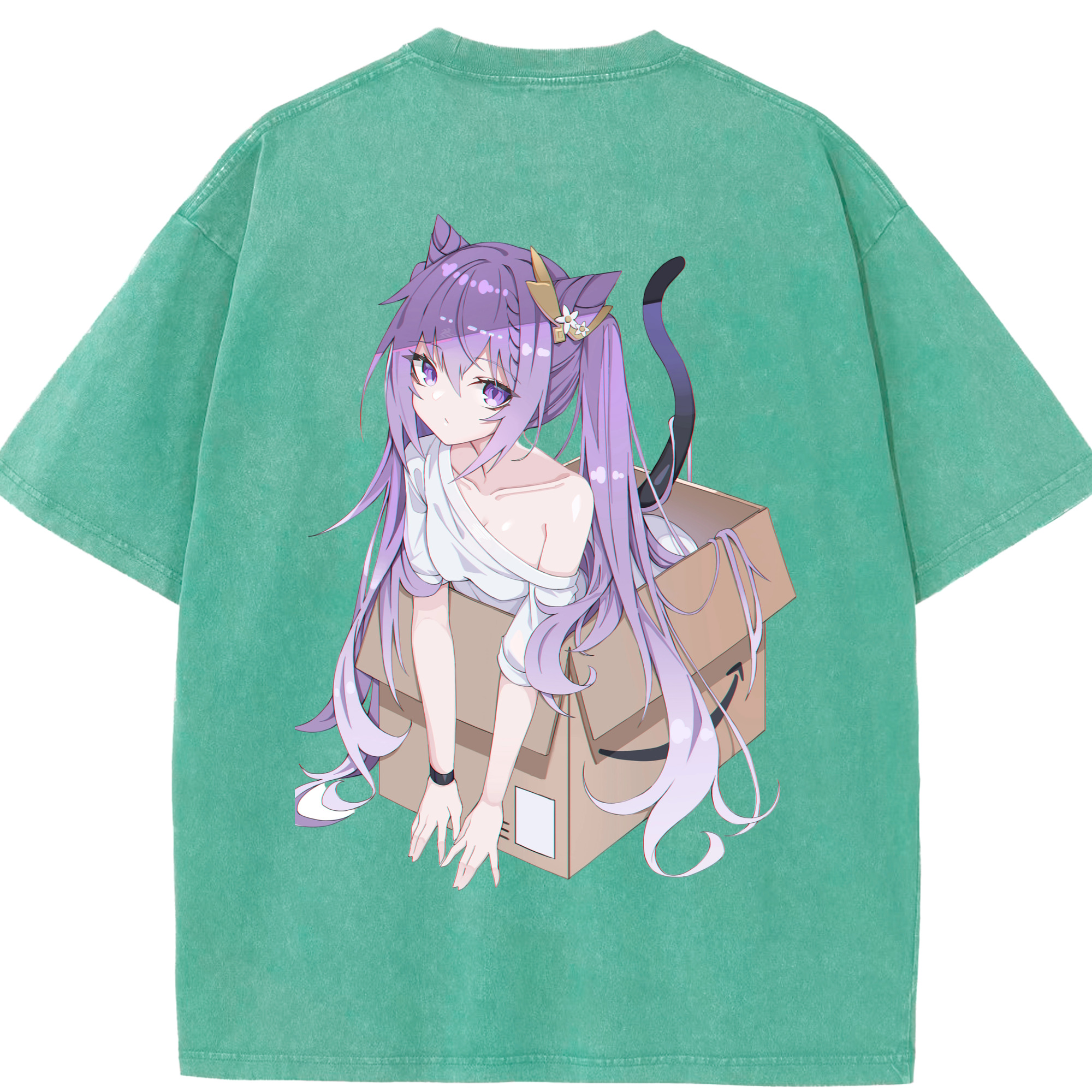 げんし神 刻晴 こくせい genshin Kokusei 綿100% ヴィンテージ風 半袖Tシャツ（背面プリント）